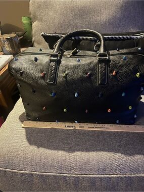 Black Leather like Studded purse with Multicolor Accents